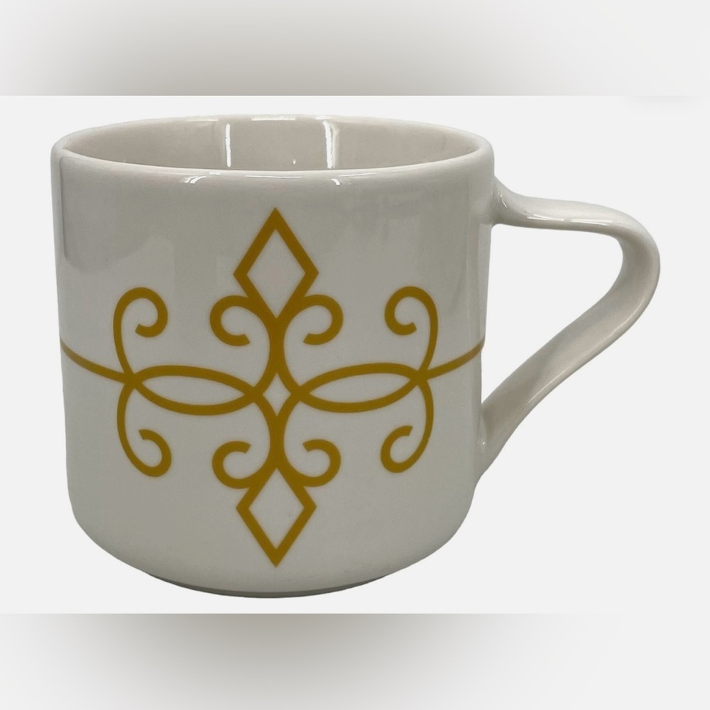 Starbucks 2015 Cream with Gold Diamond and Scroll Coffee Tea Mug Cup 12 oz